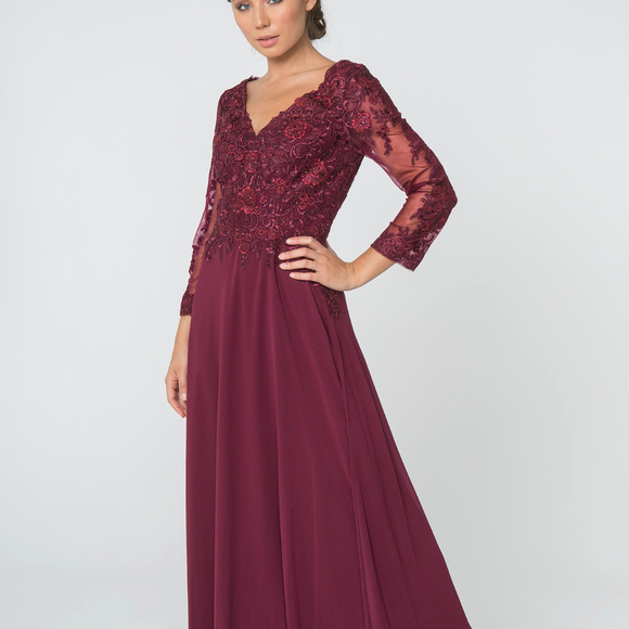 Embellished V-Neck Long Evening Dress GSGL2825